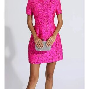 Elegant Pink jacquard Dress- barbie Pink